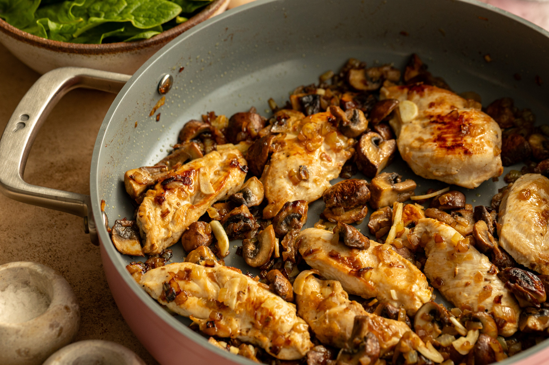 Chicken breast with mushrooms - roasting the meat