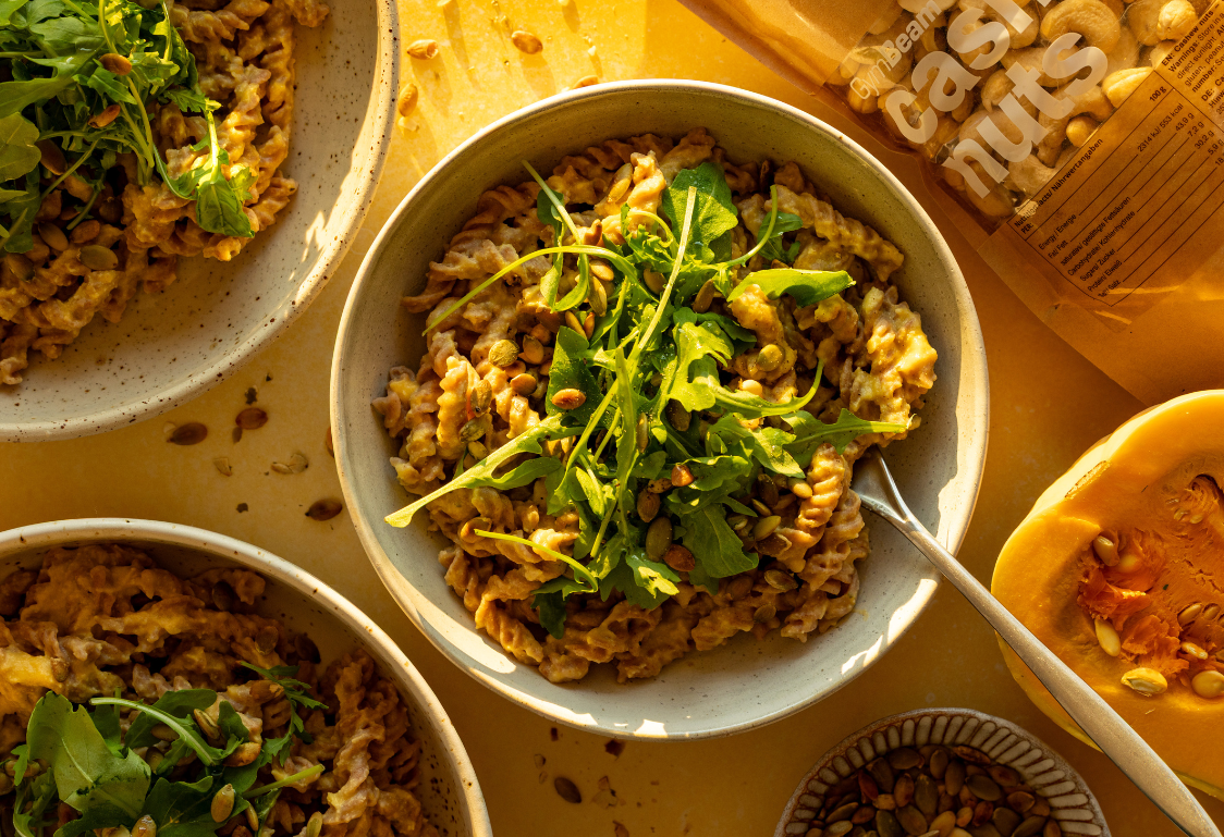 Cestoviny s vegánskou tekvicovou omáčkou  