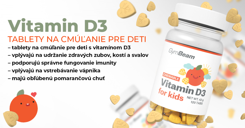 Vitamín D3, tablety na cmúľanie pre deti - GymBeam