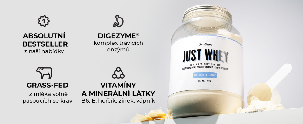 Hlavné benefity Just Whey Grass-Fed Proteínu – GymBeam. Najlepší proteín vyrobený z mlieka voľne sa pasúcich kráv