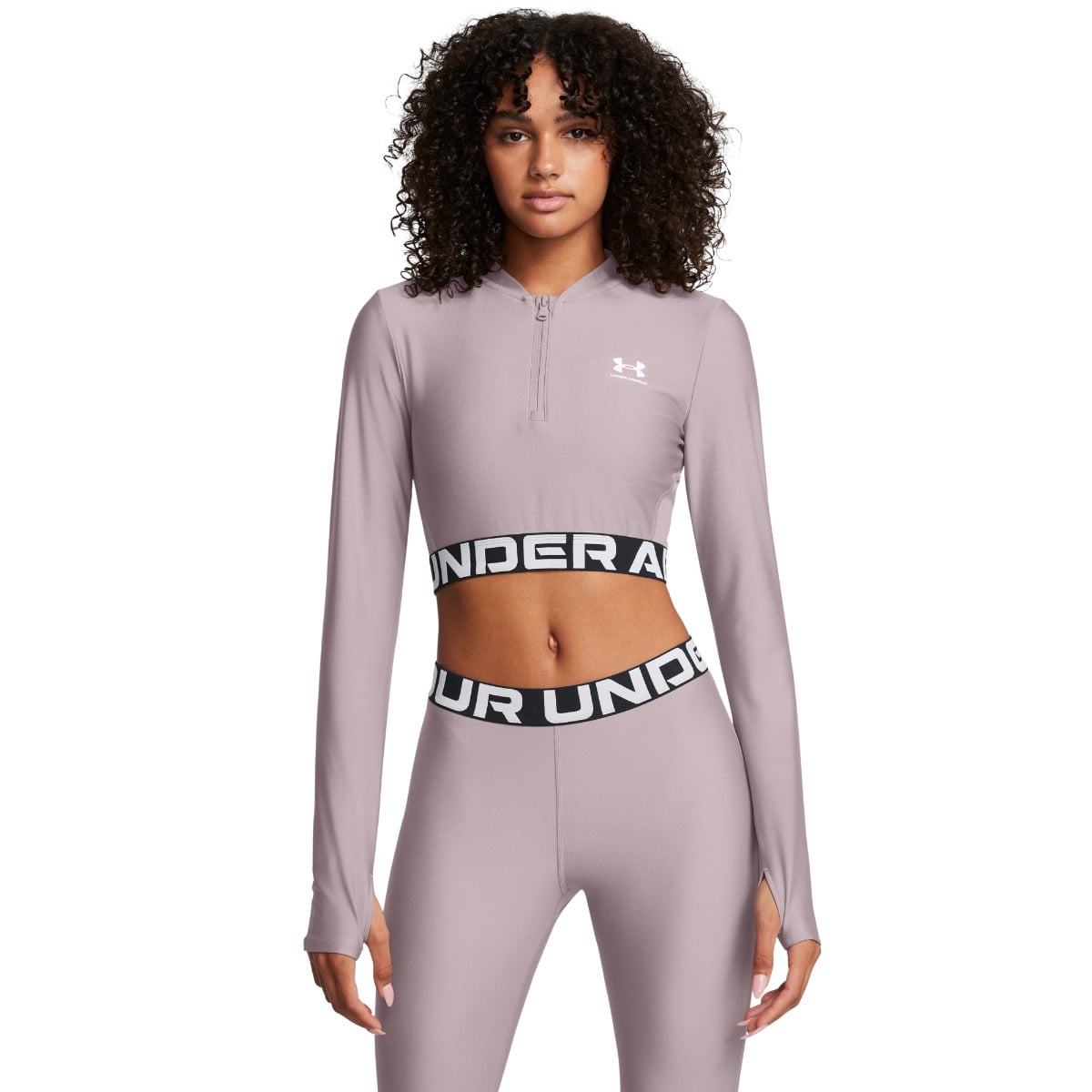 Dámsky top HeatGear Rib 1/4 Zip LS Grey - Under Armour