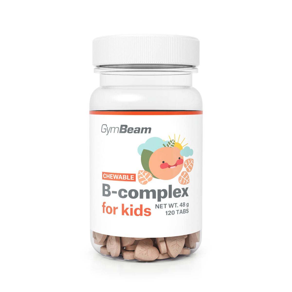 B-komplex, tablety na cmúľanie pre deti - GymBeam marhuľa 120 tab.