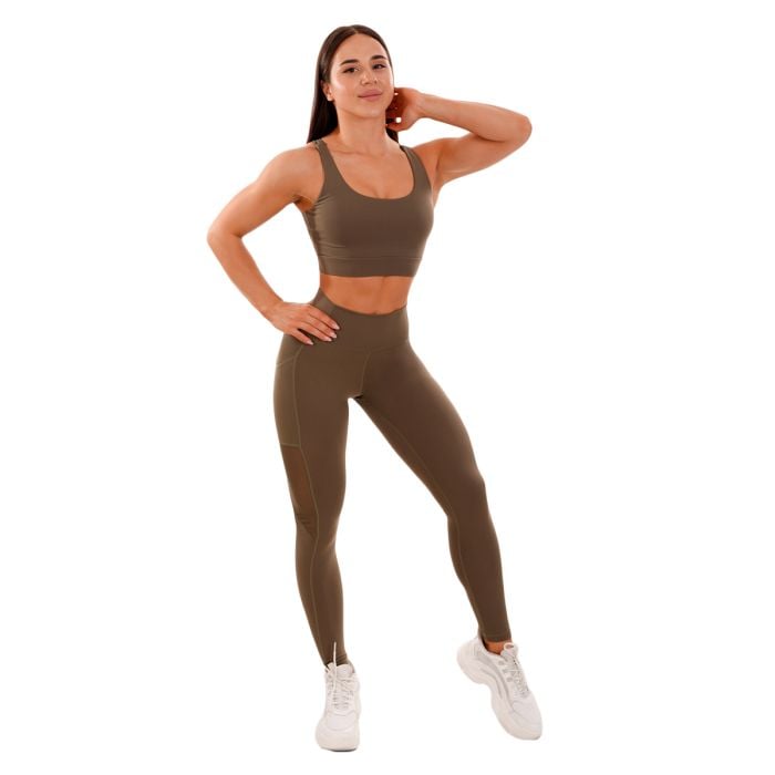 Dámske legíny Mesh Panel olive - GymBeam S