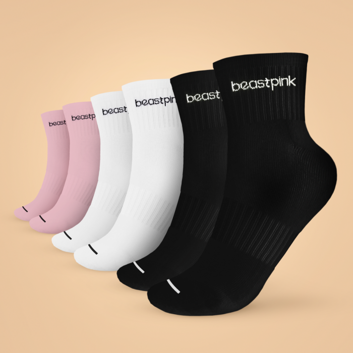 Ponožky Midhigh Socks 3Pack White Black Pink - BeastPink