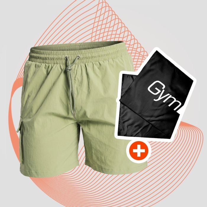 GymBeam Pánske plavecké šortky Cargo Olive  M