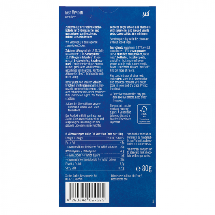 Mliečna čokoláda - Xucker 80 g