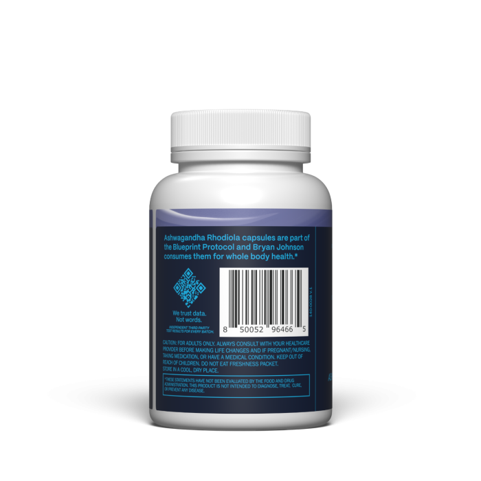 Ashwagandha & Rhodiola - Blueprint by Bryan Johnson 30 kaps.