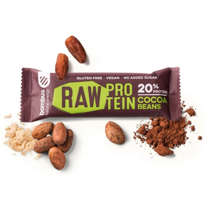 BOMBUS Raw protein bar 50 g kakaové bôby
