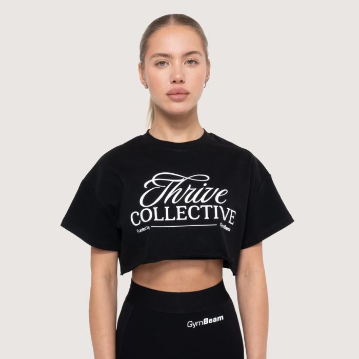 GymBeam Dámske cropped tričko Thrive Black  L