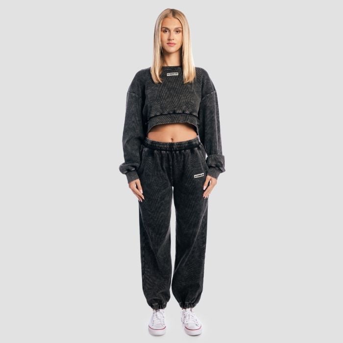 Dámska mikina Cropped Aura Washed Black - GymBeam S