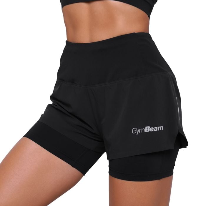 Dámske bežecké šortky 2in1 Pulse Black - GymBeam L