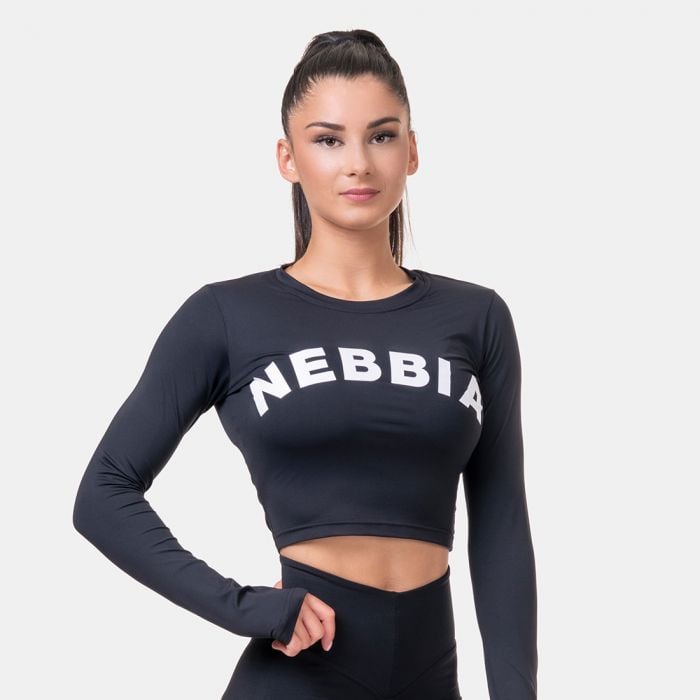 Dámske tričko Crop Top Sporty Hero Long Sleeves Black - NEBBIA