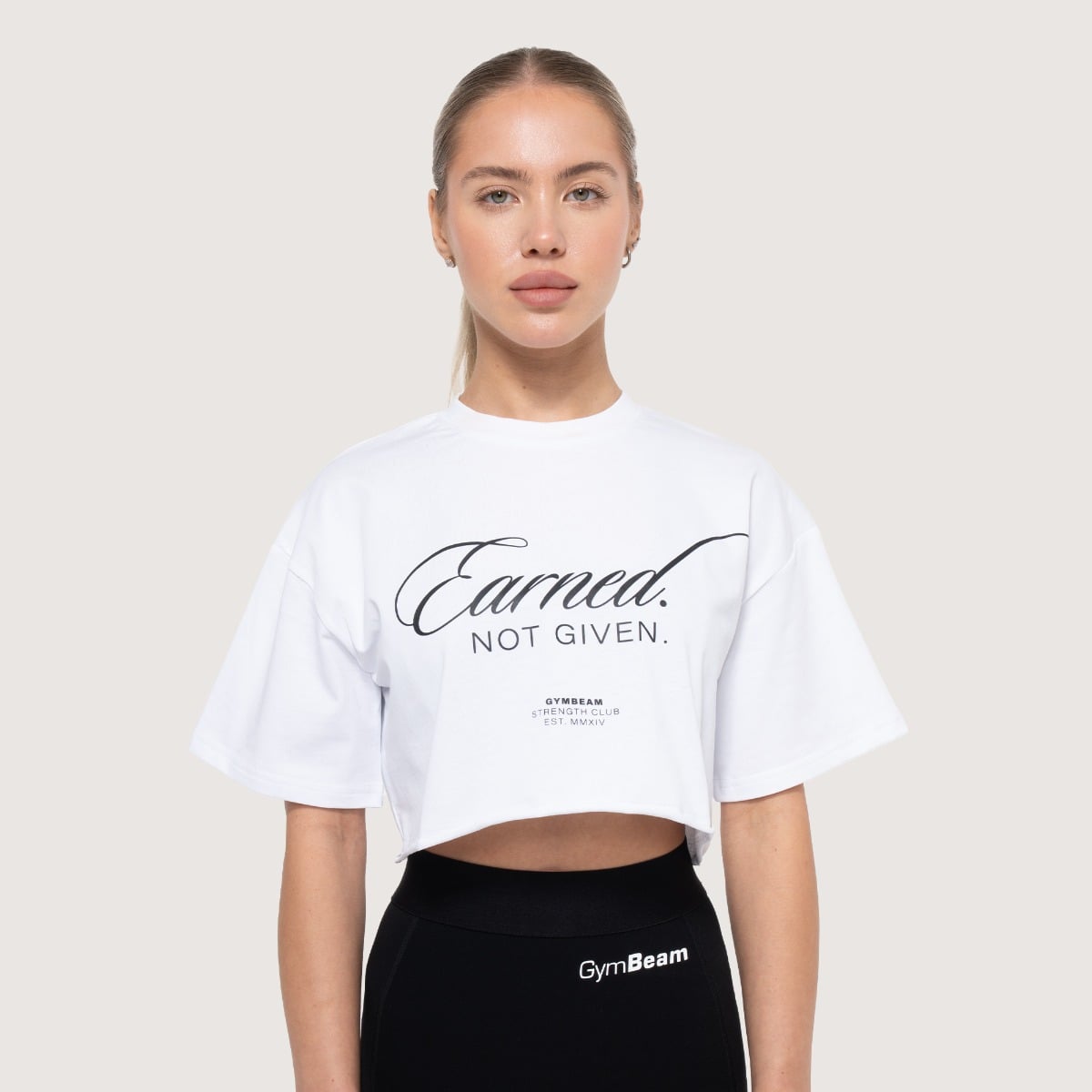 Dámske cropped tričko Earned White - GymBeam