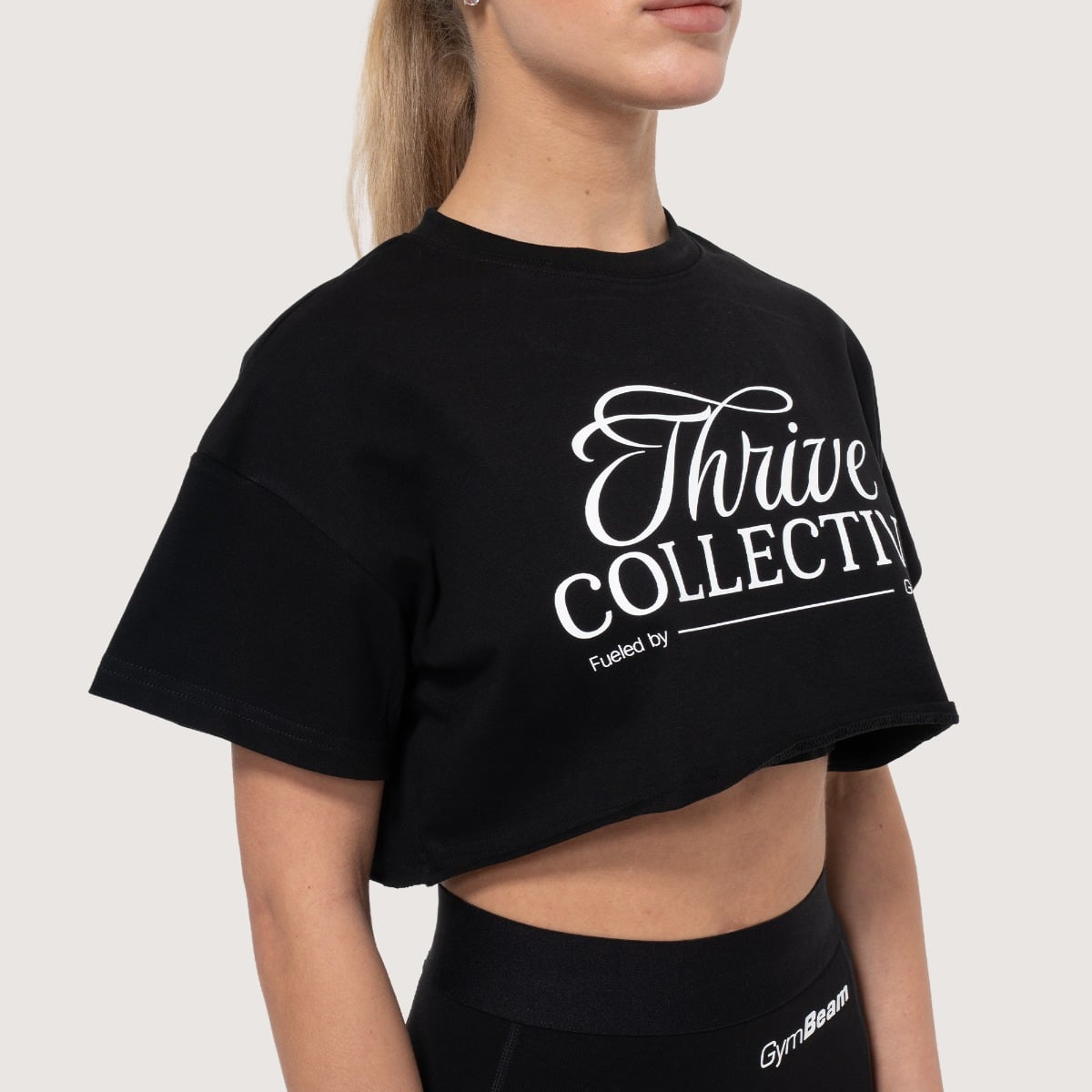Dámske cropped tričko Thrive Black - GymBeam