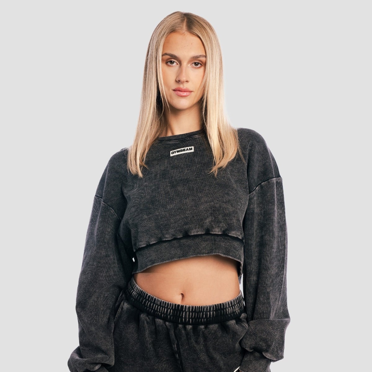 Dámska mikina Cropped Aura Washed Black - GymBeam