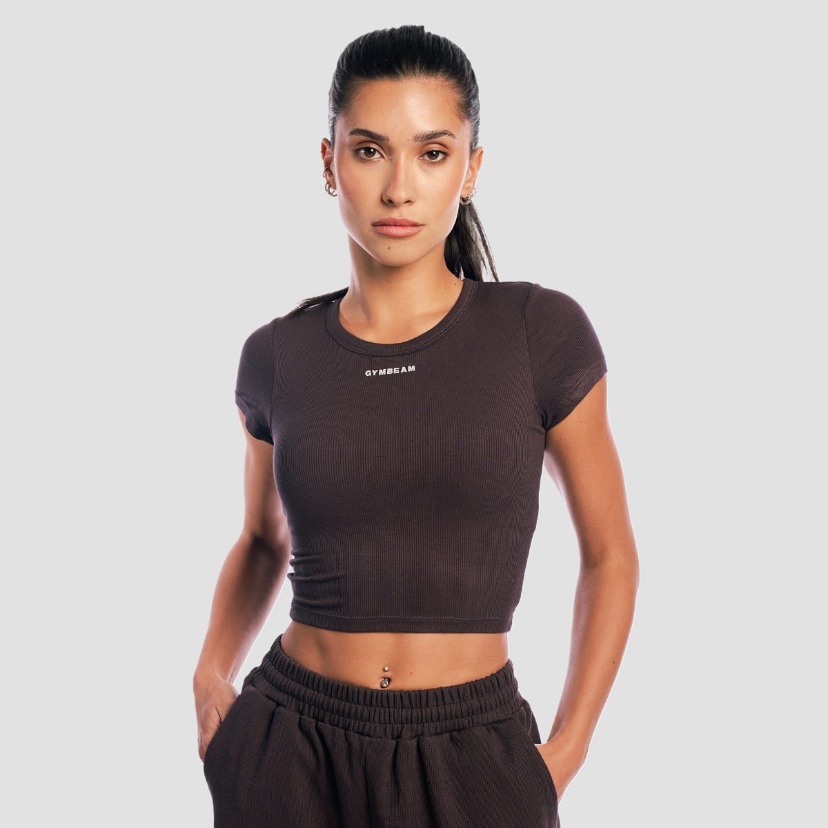 Dámske tričko Cropped Aura Tee Brown - GymBeam