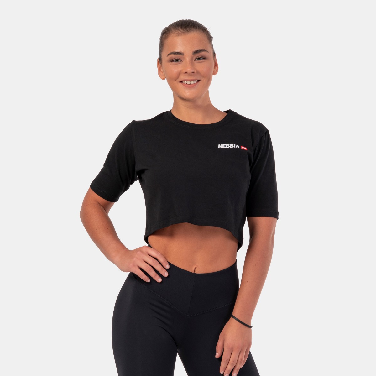 NEBBIA Dámske tričko Crop Top Minimalist Logo Black S