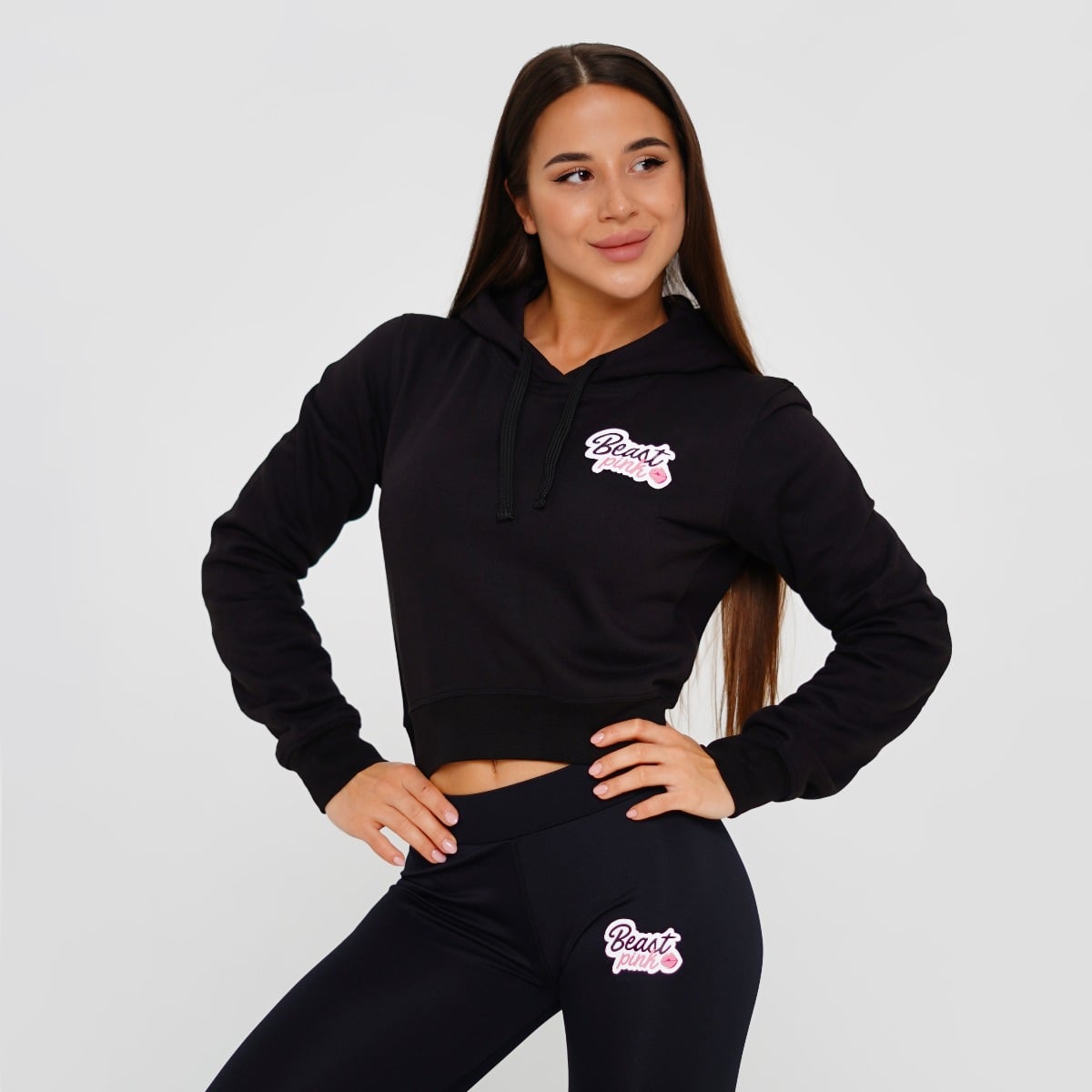 Dámska mikina Crop Black - BeastPink