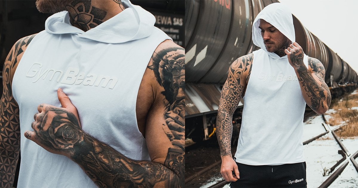 Hoodie Tank Top White - GymBeam