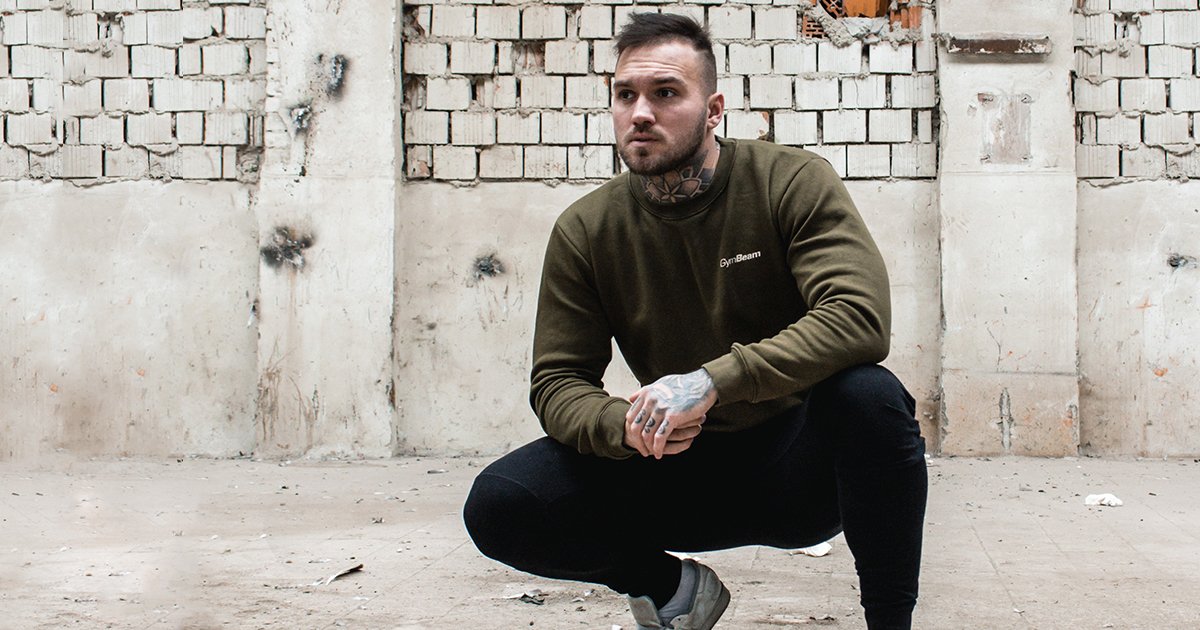 Толстовка Basic Military Green White - GymBeam