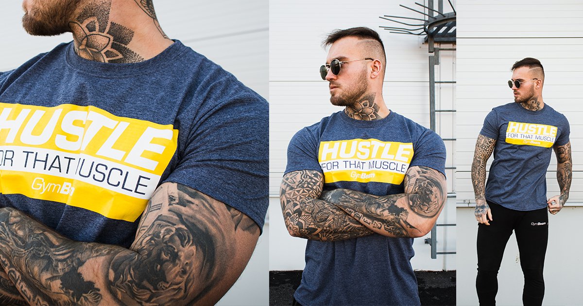 Tričko Hustle For That Muscle Heather Navy - GymBeam