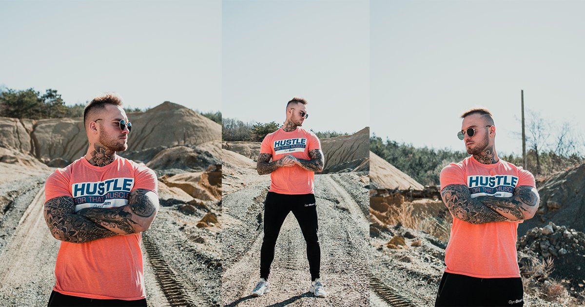 Męska koszulka Hustle For That Muscle Heather Orange - GymBeam