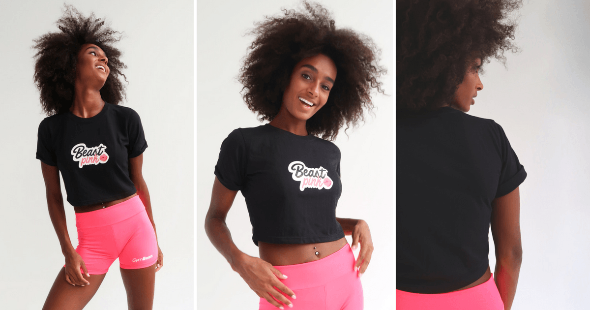 CropTop Black női póló - BeastPink 