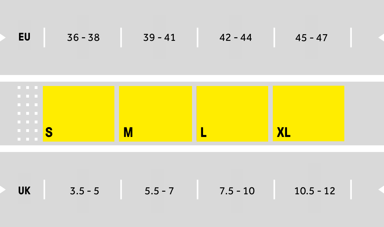 Velikostná tabula - Kompresné ponožky Performance Series-3 Black - SKINS