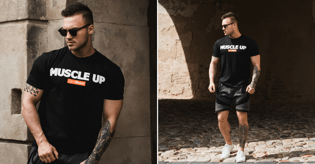 Tričko Muscle Up Black White - GymBeam Tričko Muscle Up Black White - GymBeam